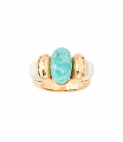 AURELIE BIDERMANN Bague Etania Ivoire Amazonite Doré