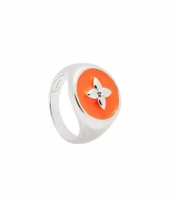 CABIROL Chevalière Croisette Argent Néon Orange