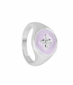 CABIROL Chevalière Croisette Argent Rose Poudré