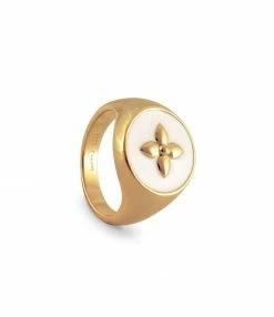 CABIROL Chevalière Croisette Vermeil Blanc