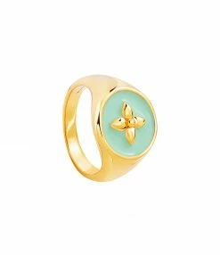 CABIROL Chevalière Croisette Vermeil Jade