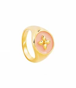 CABIROL Chevalière Croisette Vermeil Peau D'ange