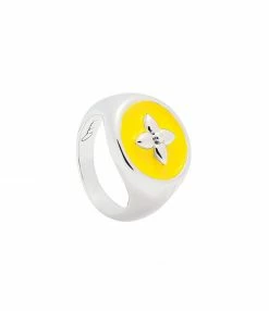 CABIROL Chevalière Croisette Argent Néon Jaune