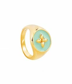 CABIROL Chevalière Croisette Vermeil Turquoise