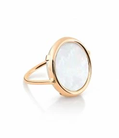 GINETTE NY Bague Disc Or Rose Nacre Blanche