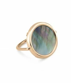 GINETTE NY Bague Disc Nacre Noire Or Rose