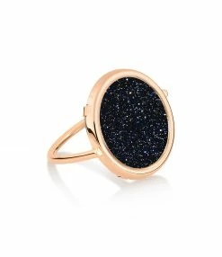 GINETTE NY Bague Disc Blue Sand Stone Or Rose