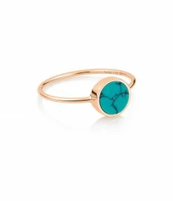 GINETTE NY Bague Ever Mini Disc Or Rose Turquoise