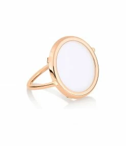 GINETTE NY Bague Disc Or Rose Agate Blanche