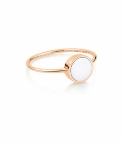 GINETTE NY Bague Ever Mini Disc Or Rose Agate Blanche