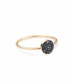GINETTE NY Bague Ever Mini Disc Or Rose Diamants Noirs