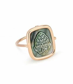 GINETTE NY Bague Bliss Buddha Nacre Noire Or Rose