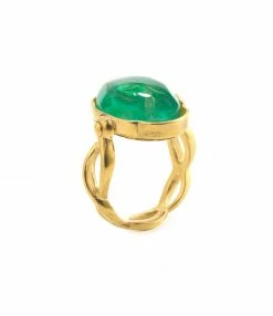 GOOSSENS PARIS Bague Cabochon Ovale Cristal De Roche Vert Émeraude