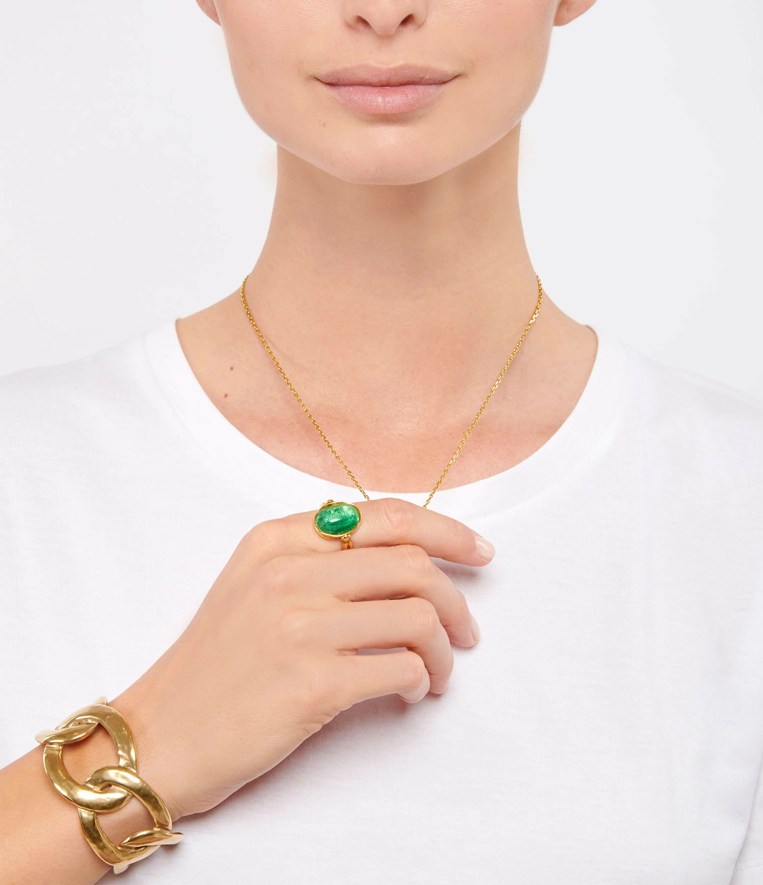 GOOSSENS PARIS Bague Cabochon Ovale Cristal De Roche Vert Émeraude – Image 2