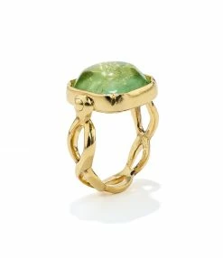 GOOSSENS PARIS Bague Cabochon Carré Cristal De Roche Vert Clair