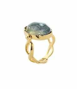 GOOSSENS PARIS Bague Cabochon Ovale Cristal De Roche Bleu Denim