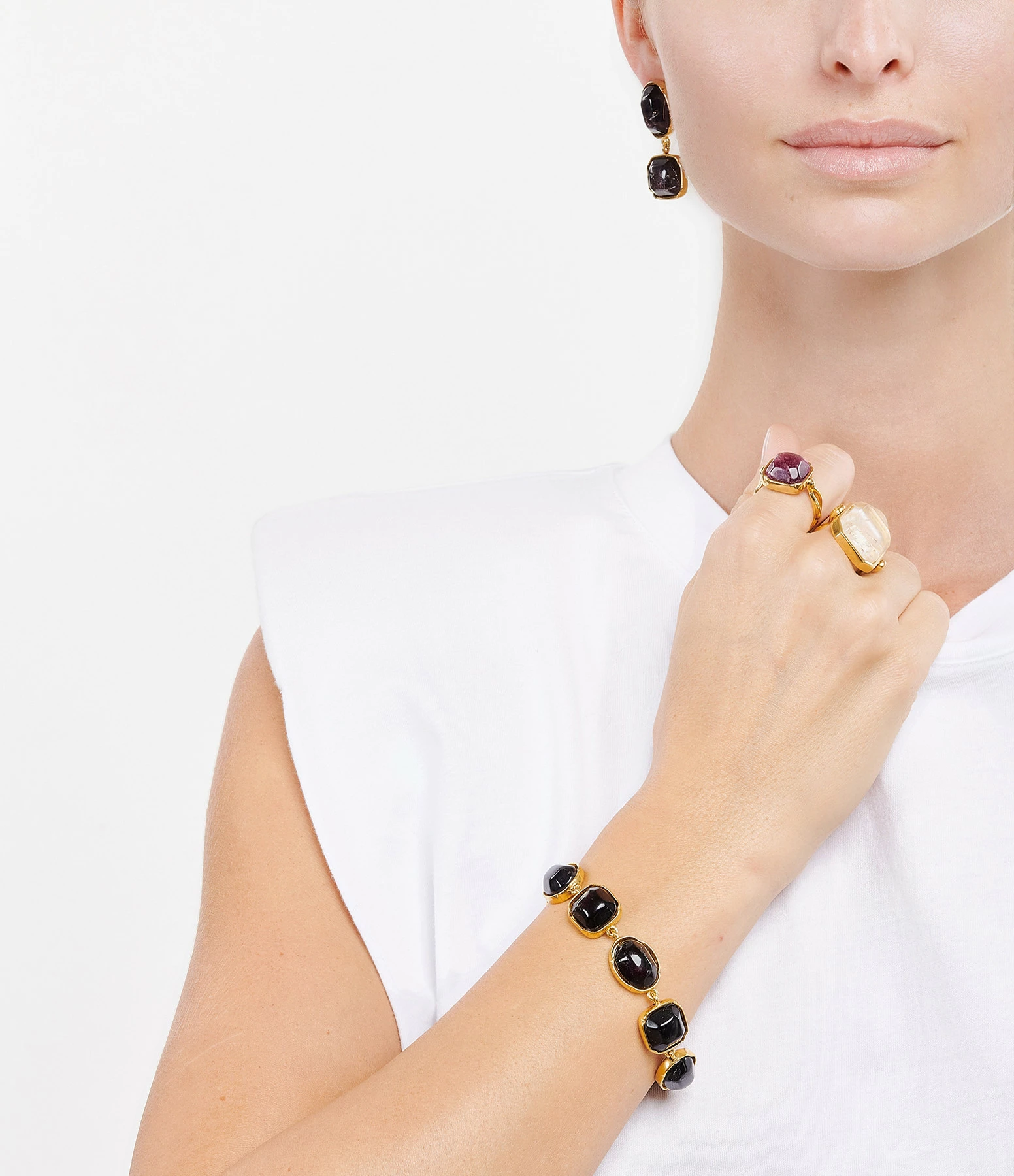 GOOSSENS PARIS Bague Cabochon Carré Cristal De Roche Violet Améthyste – Image 3