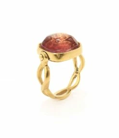 GOOSSENS PARIS Bague Cabochon Carré Cristal De Roche Vieux Rose