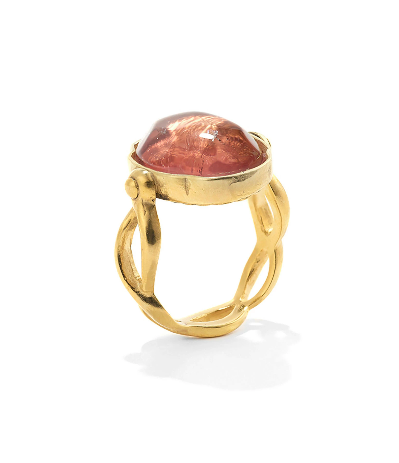 GOOSSENS PARIS Bague Cabochon Ovale Cristal De Roche Vieux Rose