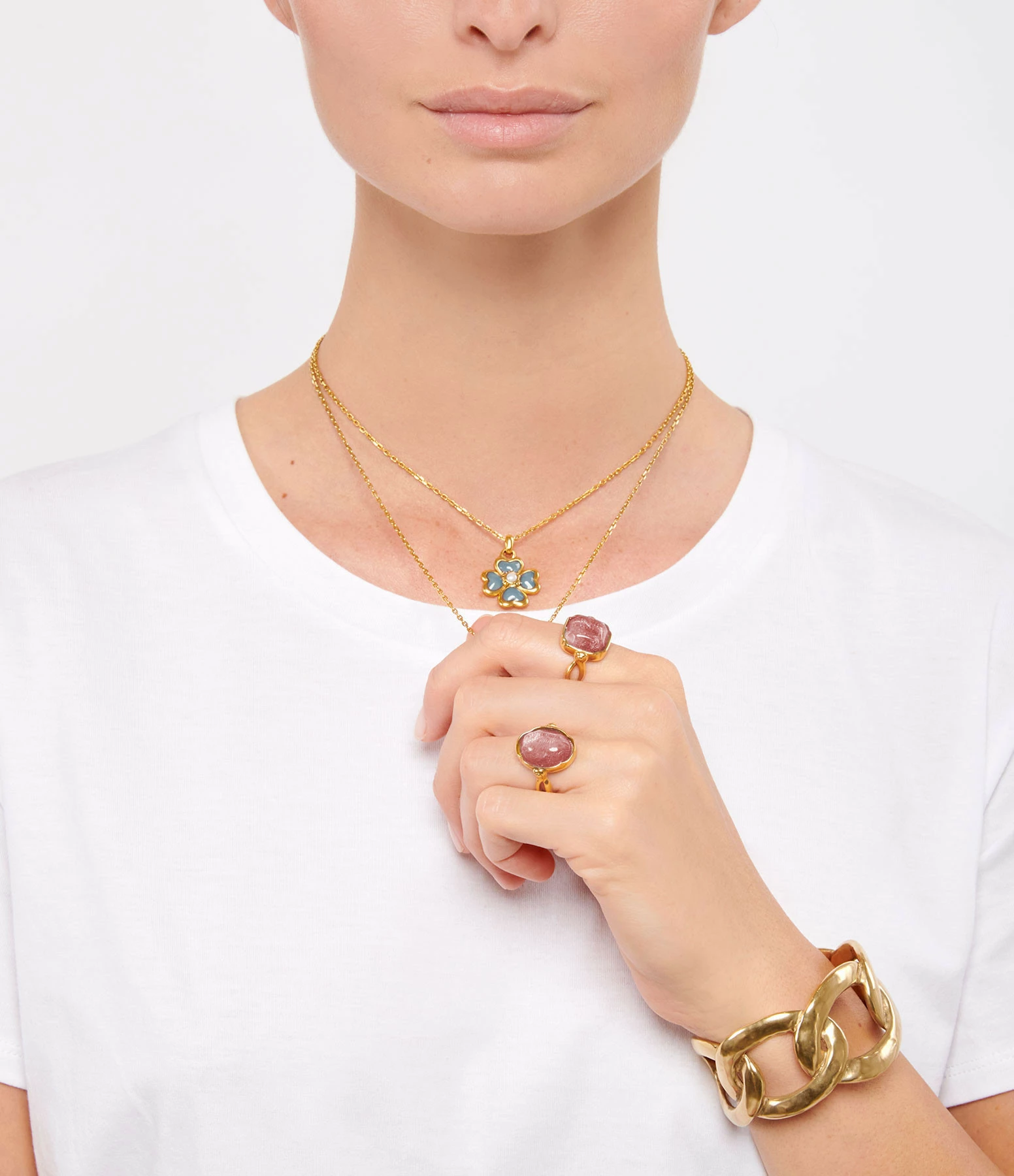 GOOSSENS PARIS Bague Cabochon Ovale Cristal De Roche Vieux Rose – Image 2