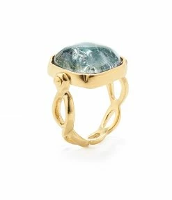 GOOSSENS PARIS Bague Cabochon Carré Cristal De Roche Bleu Denim