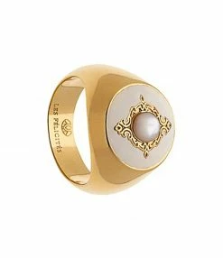 LES FÉLICITÉS Chevalière Constance Nacre Blanc Plaqué Or